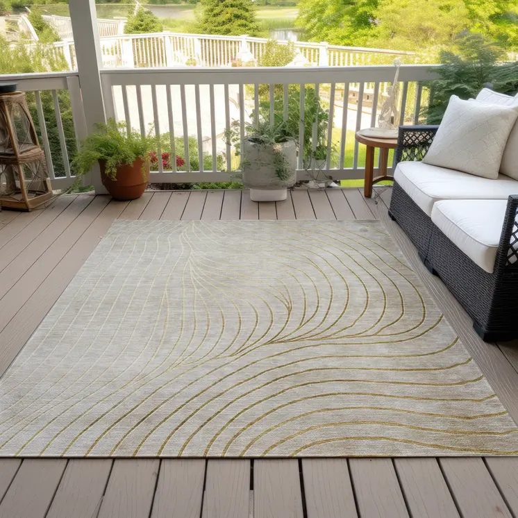 3' X 5' Beige And Silver Abstract Washable Indoor Outdoor Area Rug