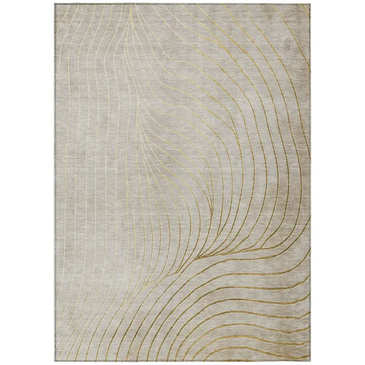 10' X 14' Beige And Silver Abstract Washable Indoor Outdoor Area Rug