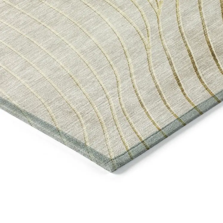 10' X 14' Beige And Silver Abstract Washable Indoor Outdoor Area Rug