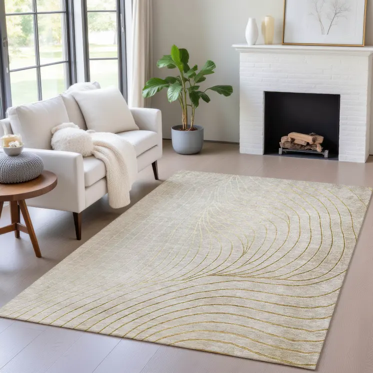 10' X 14' Beige And Silver Abstract Washable Indoor Outdoor Area Rug