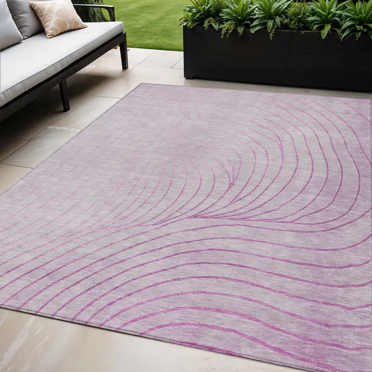 5' X 8' Blush And Silver Abstract Washable Indoor Outdoor Area Rug