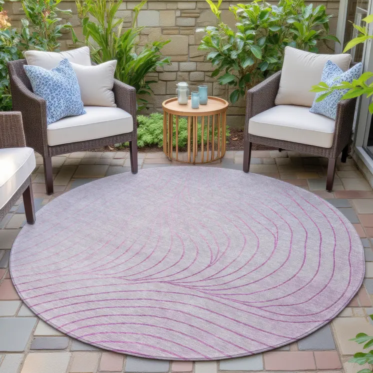 8' Blush And Silver Round Abstract Washable Indoor Outdoor Area Rug