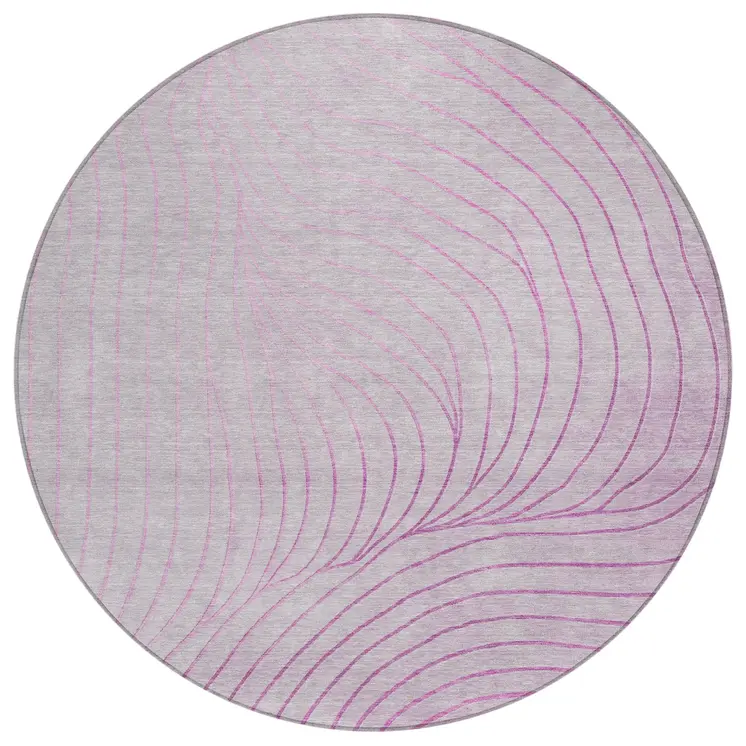 8' Blush And Silver Round Abstract Washable Indoor Outdoor Area Rug