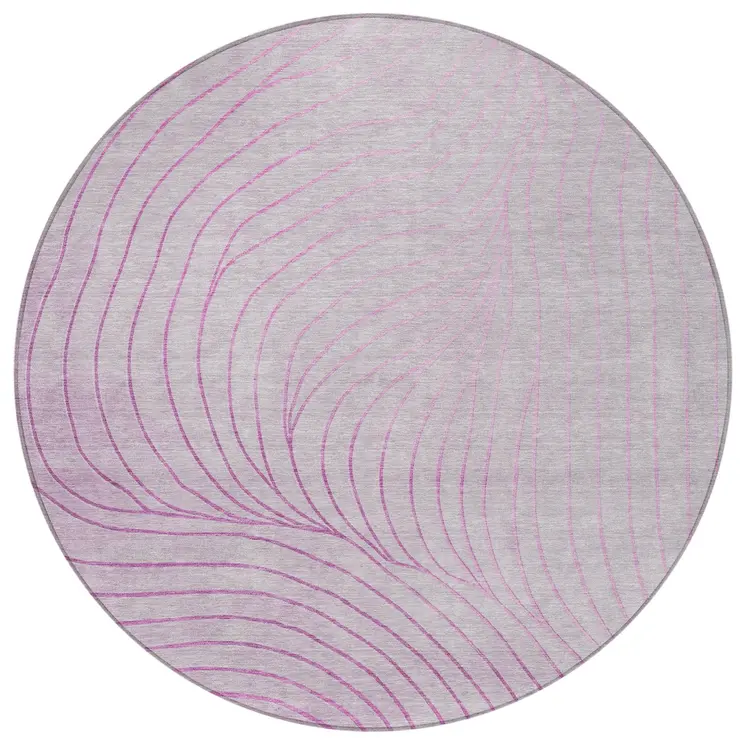8' Blush And Silver Round Abstract Washable Indoor Outdoor Area Rug