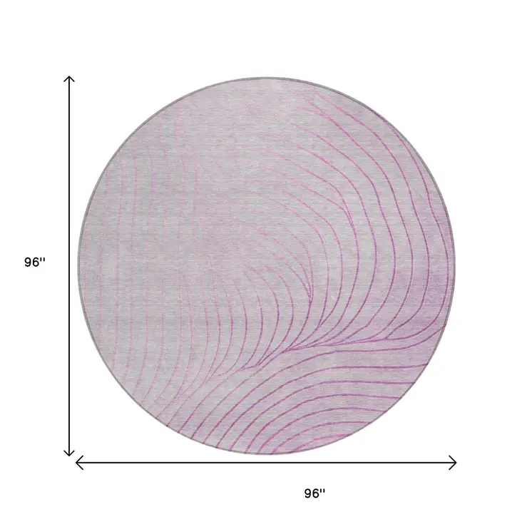 8' Blush And Silver Round Abstract Washable Indoor Outdoor Area Rug