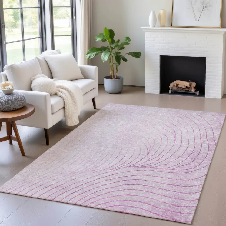 8' X 10' Blush And Silver Abstract Washable Indoor Outdoor Area Rug