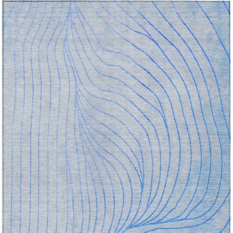 3' X 5' Blue And Silver Abstract Washable Indoor Outdoor Area Rug