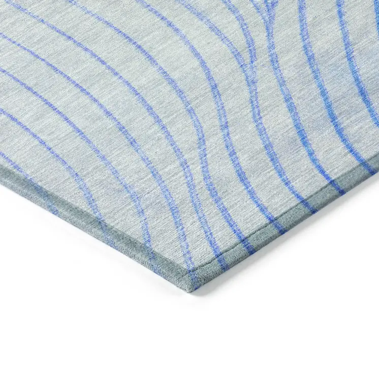 3' X 5' Blue And Silver Abstract Washable Indoor Outdoor Area Rug