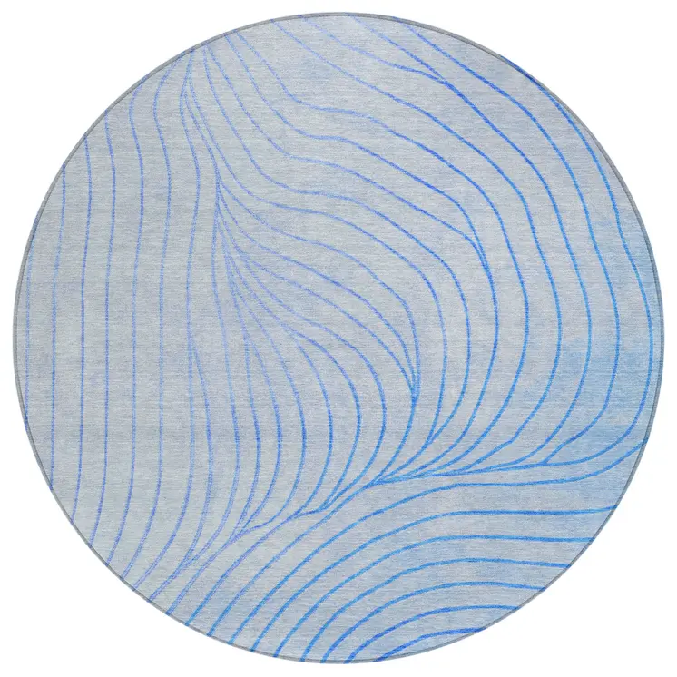 8' Blue And Silver Round Abstract Washable Indoor Outdoor Area Rug