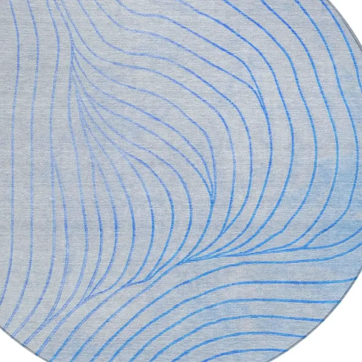 8' Blue And Silver Round Abstract Washable Indoor Outdoor Area Rug