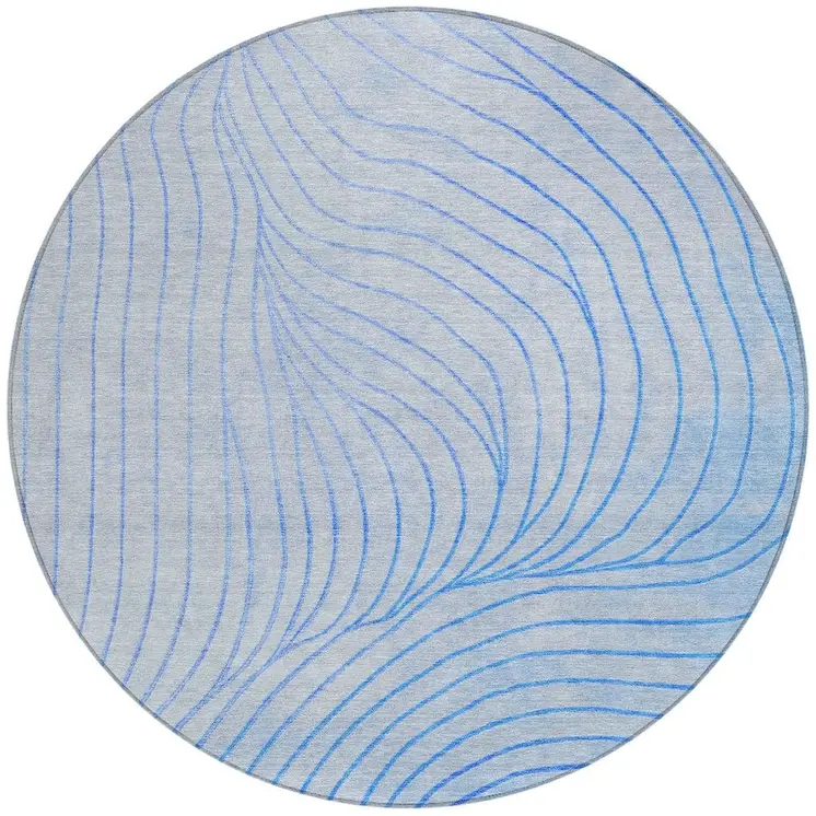 8' Blue And Silver Round Abstract Washable Indoor Outdoor Area Rug