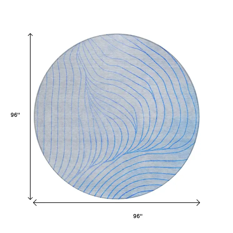 8' Blue And Silver Round Abstract Washable Indoor Outdoor Area Rug