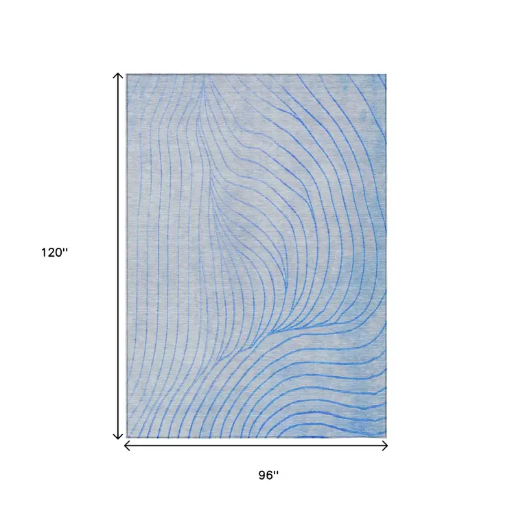 8' X 10' Blue And Silver Abstract Washable Indoor Outdoor Area Rug
