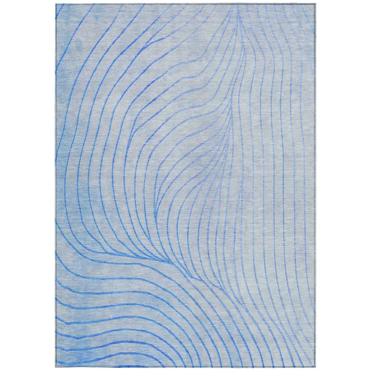 9' X 12' Blue And Silver Abstract Washable Indoor Outdoor Area Rug