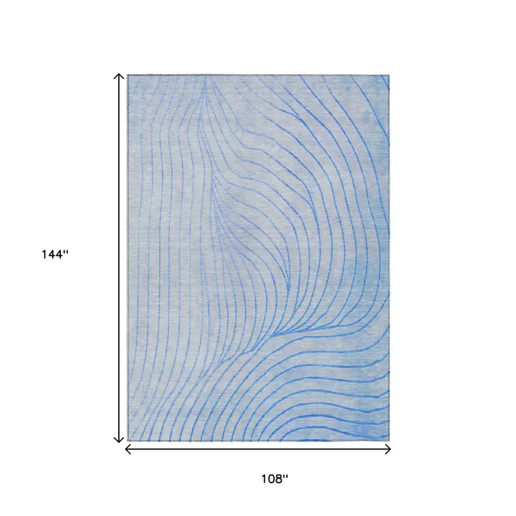 9' X 12' Blue And Silver Abstract Washable Indoor Outdoor Area Rug