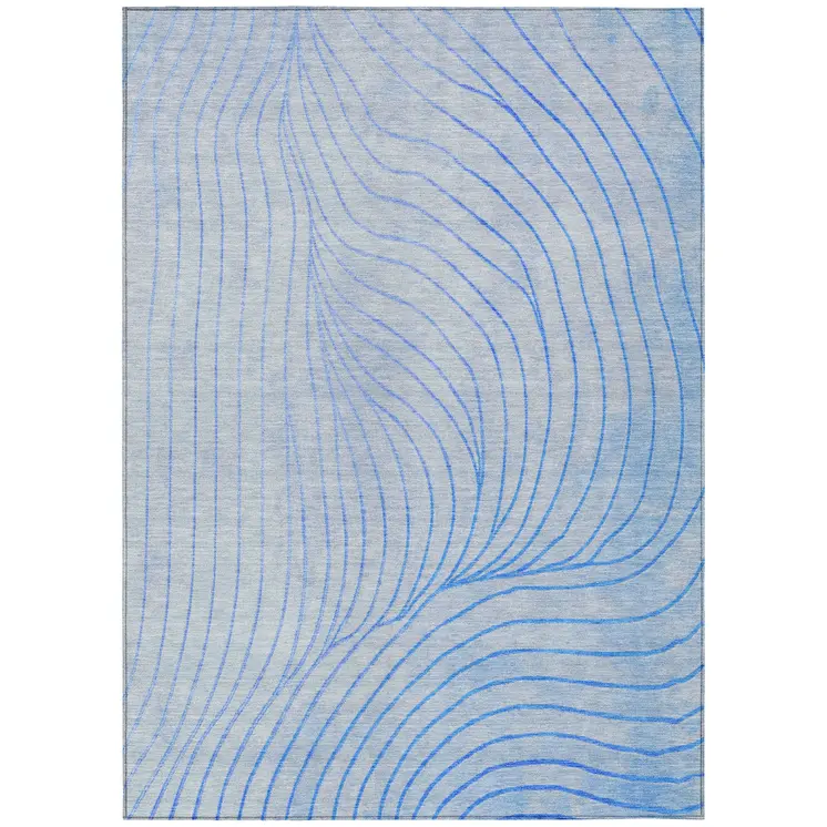 10' X 14' Blue And Silver Abstract Washable Indoor Outdoor Area Rug