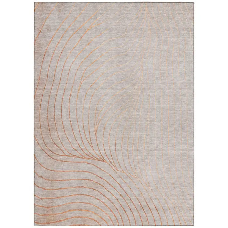 3' X 5' Copper And Silver Abstract Washable Indoor Outdoor Area Rug
