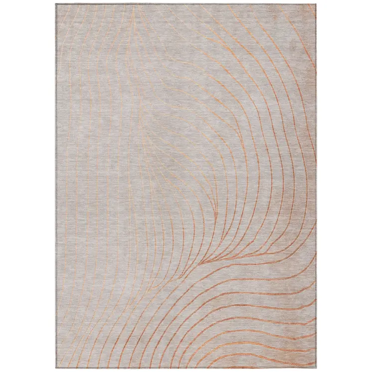 5' X 8' Copper And Silver Abstract Washable Indoor Outdoor Area Rug