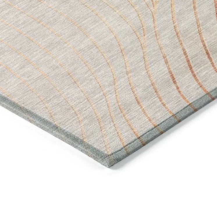 5' X 8' Copper And Silver Abstract Washable Indoor Outdoor Area Rug