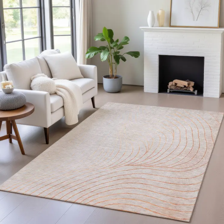 5' X 8' Copper And Silver Abstract Washable Indoor Outdoor Area Rug