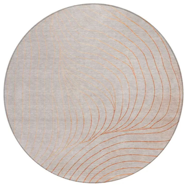 8' Copper And Silver Round Abstract Washable Indoor Outdoor Area Rug
