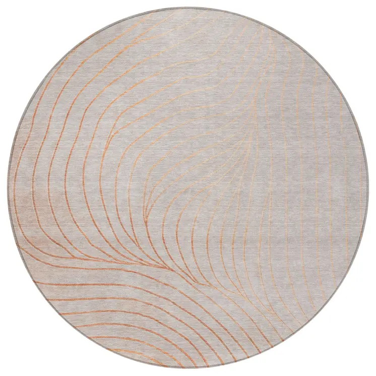 8' Copper And Silver Round Abstract Washable Indoor Outdoor Area Rug