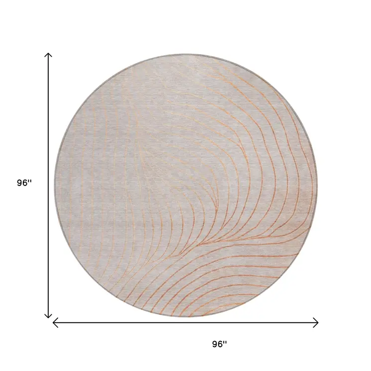 8' Copper And Silver Round Abstract Washable Indoor Outdoor Area Rug