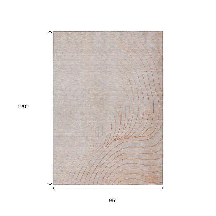 8' X 10' Copper And Silver Abstract Washable Indoor Outdoor Area Rug