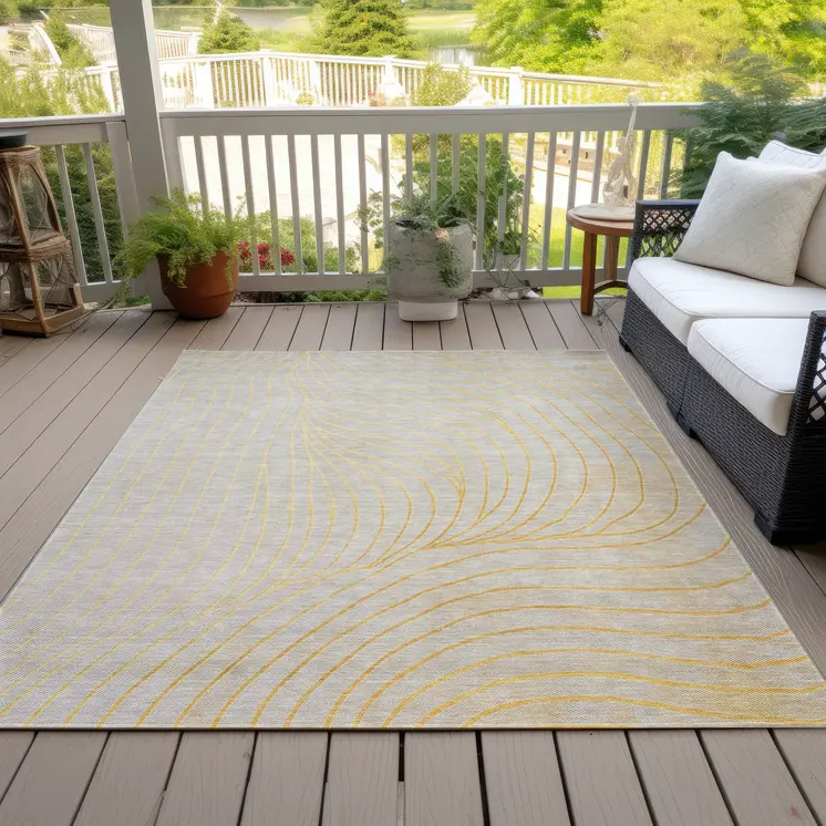 3' X 5' Gold And Silver Abstract Washable Indoor Outdoor Area Rug