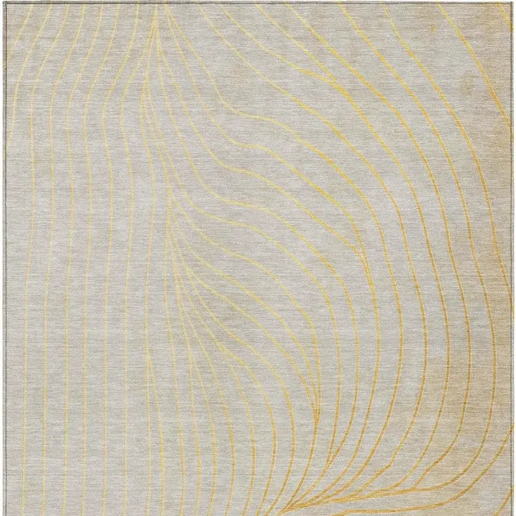 5' X 8' Gold And Silver Abstract Washable Indoor Outdoor Area Rug