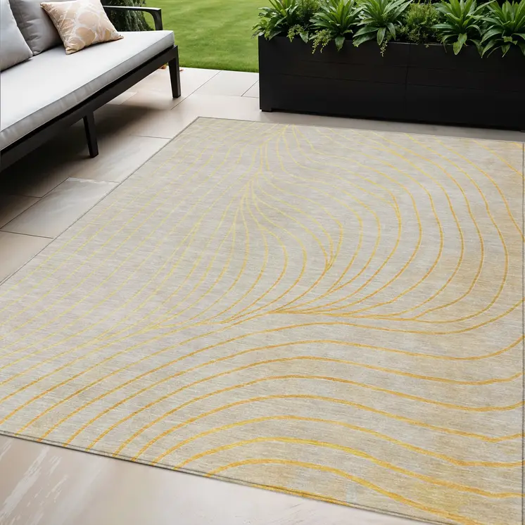 5' X 8' Gold And Silver Abstract Washable Indoor Outdoor Area Rug