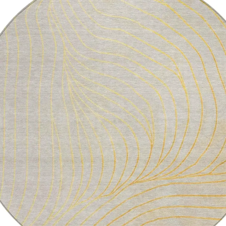 8' Gold And Silver Round Abstract Washable Indoor Outdoor Area Rug