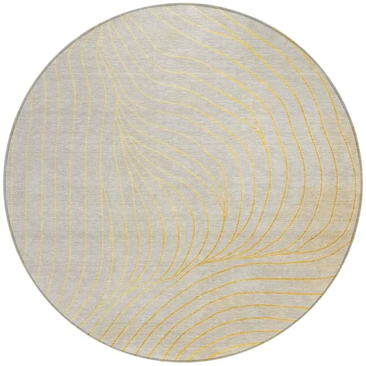 8' Gold And Silver Round Abstract Washable Indoor Outdoor Area Rug