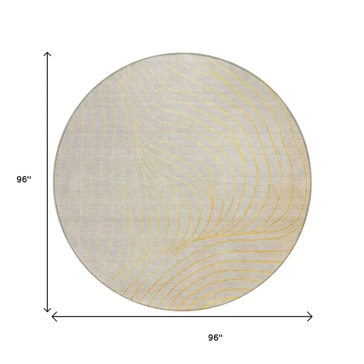 8' Gold And Silver Round Abstract Washable Indoor Outdoor Area Rug