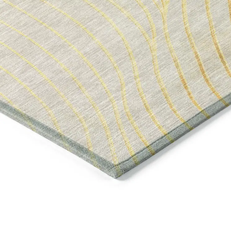 8' X 10' Gold And Silver Abstract Washable Indoor Outdoor Area Rug