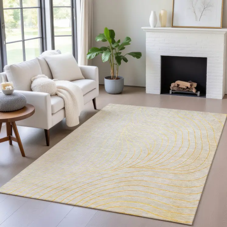 8' X 10' Gold And Silver Abstract Washable Indoor Outdoor Area Rug