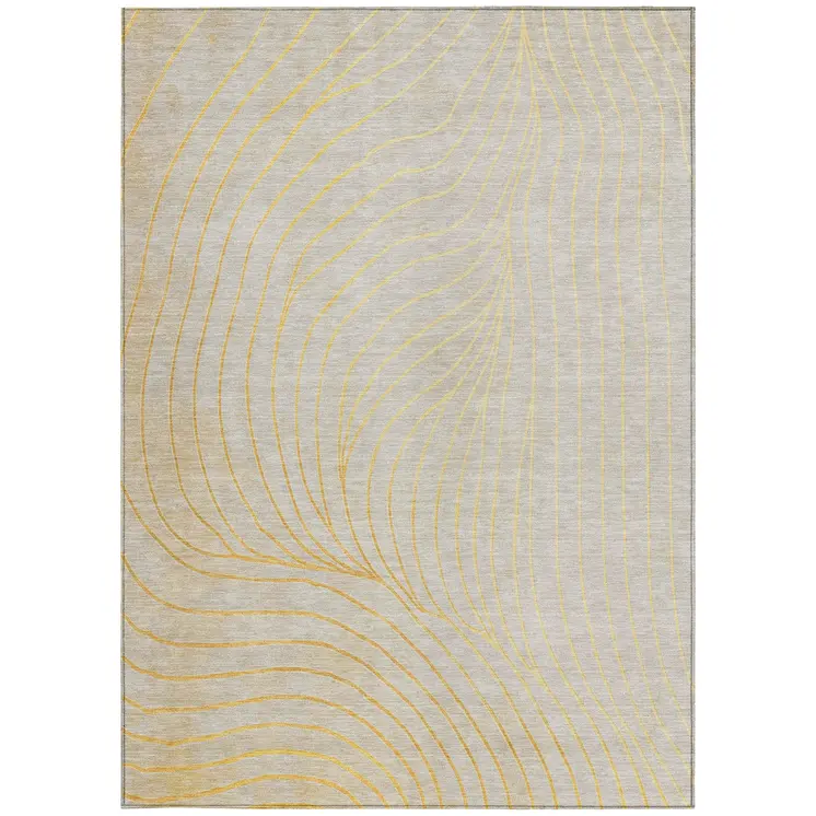 10' X 14' Gold And Silver Abstract Washable Indoor Outdoor Area Rug