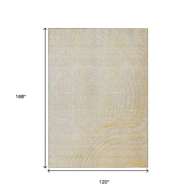 10' X 14' Gold And Silver Abstract Washable Indoor Outdoor Area Rug