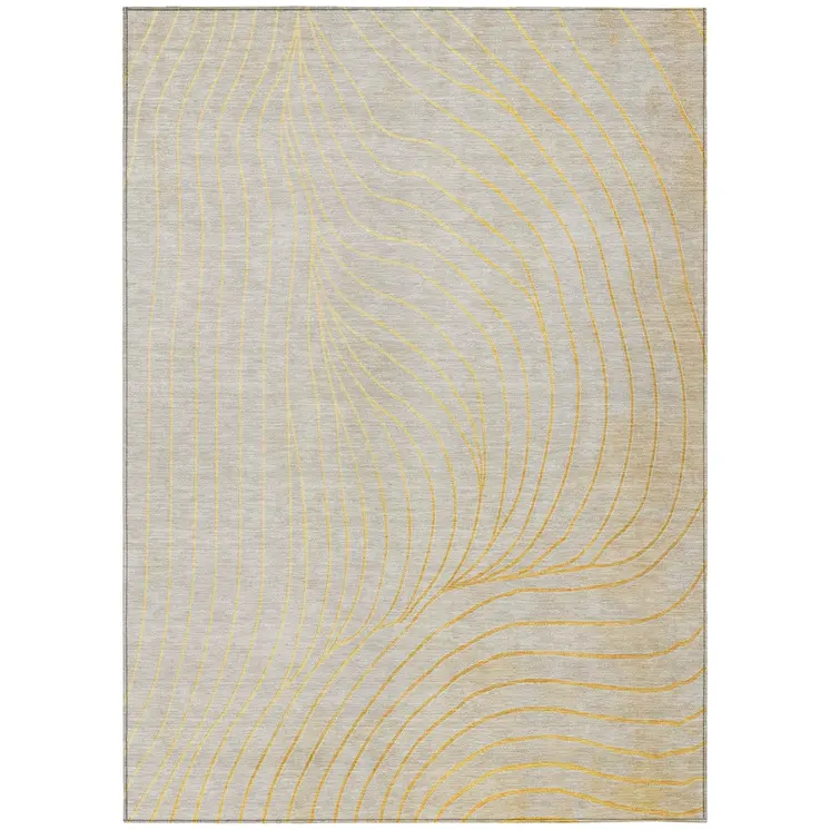 10' X 14' Gold And Silver Abstract Washable Indoor Outdoor Area Rug