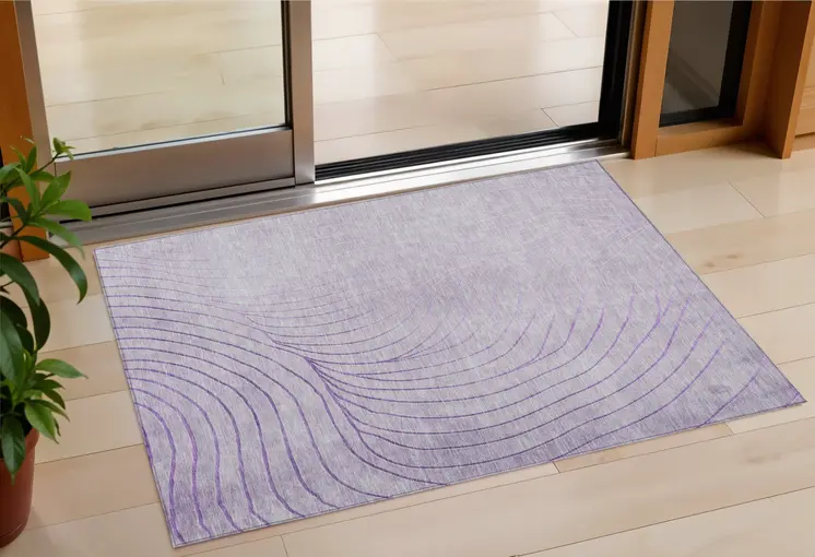 3' X 5' Lavender And Silver Abstract Washable Indoor Outdoor Area Rug
