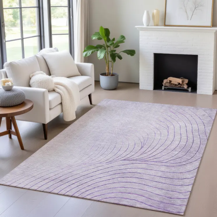 3' X 5' Lavender And Silver Abstract Washable Indoor Outdoor Area Rug