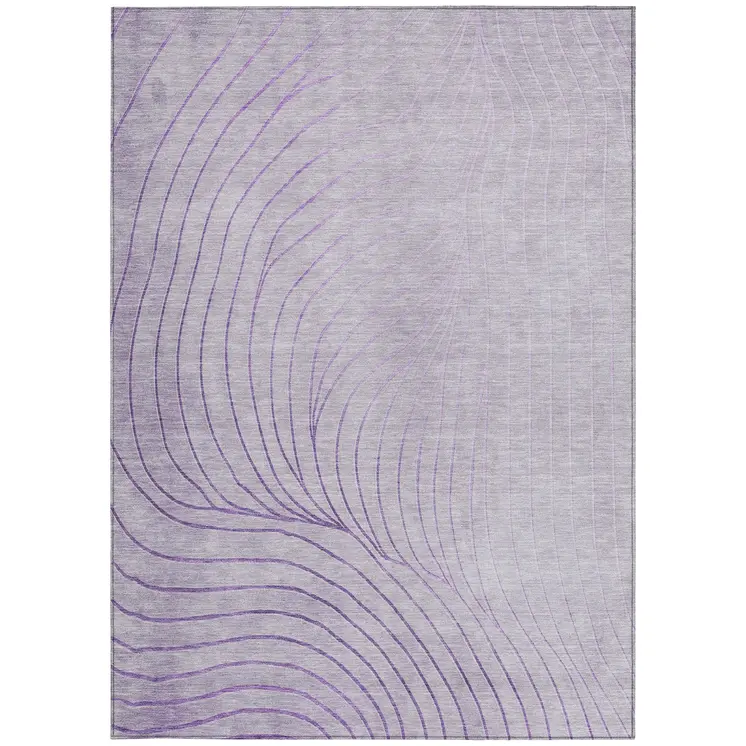 5' X 8' Lavender And Silver Abstract Washable Indoor Outdoor Area Rug