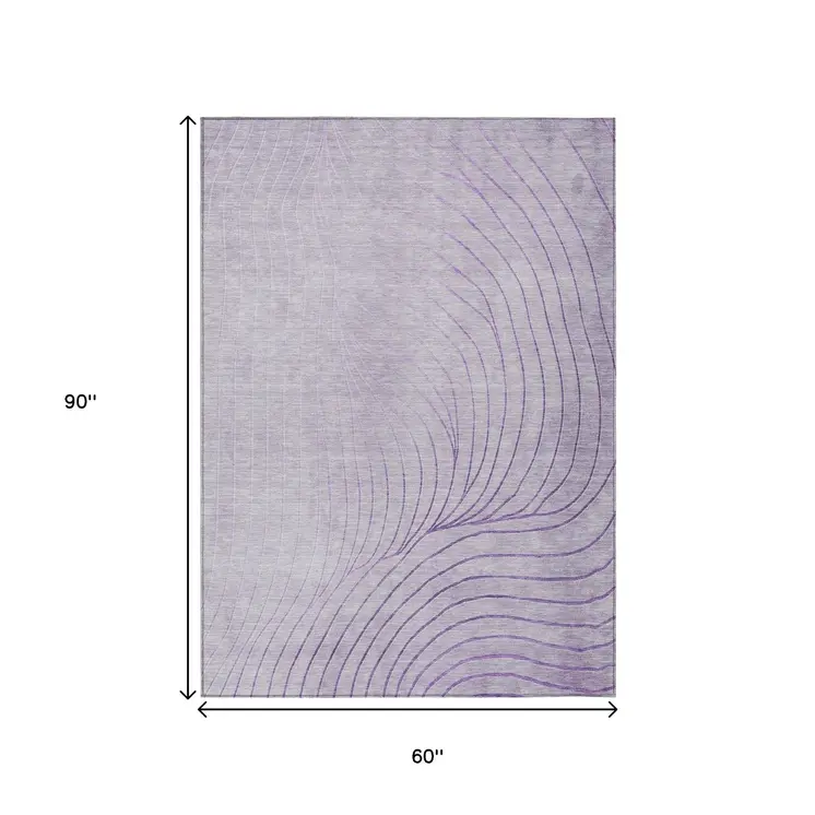 5' X 8' Lavender And Silver Abstract Washable Indoor Outdoor Area Rug