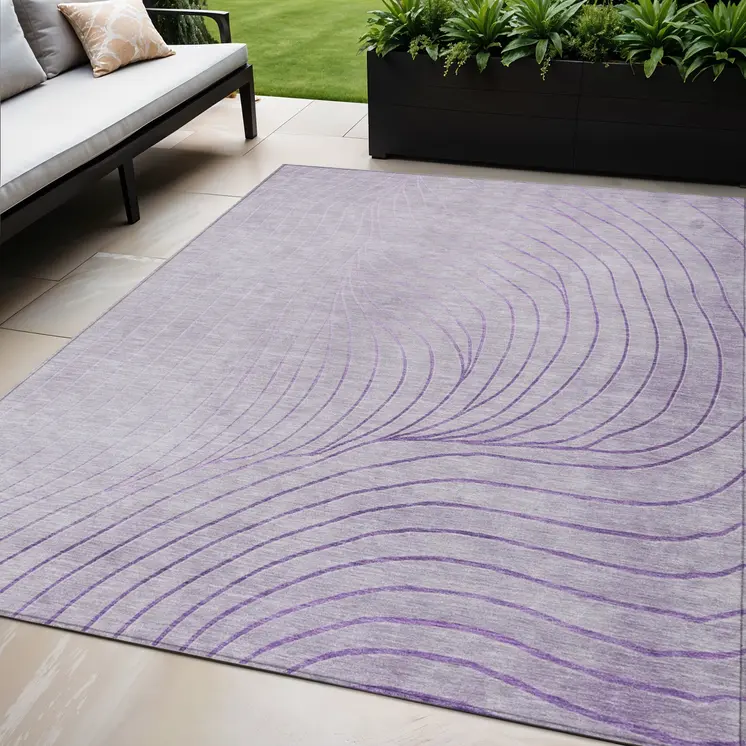 5' X 8' Lavender And Silver Abstract Washable Indoor Outdoor Area Rug