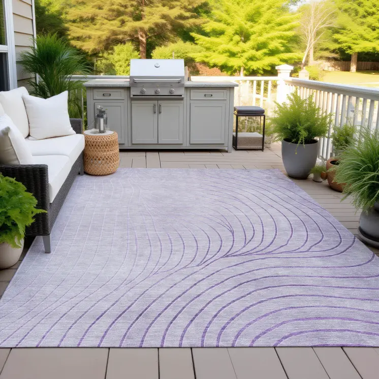 5' X 8' Lavender And Silver Abstract Washable Indoor Outdoor Area Rug