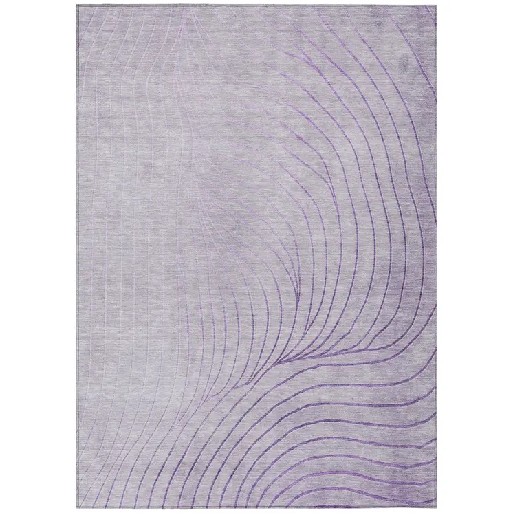 5' X 8' Lavender And Silver Abstract Washable Indoor Outdoor Area Rug