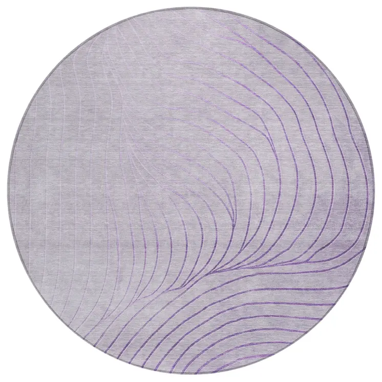 8' Lavender And Silver Round Abstract Washable Indoor Outdoor Area Rug