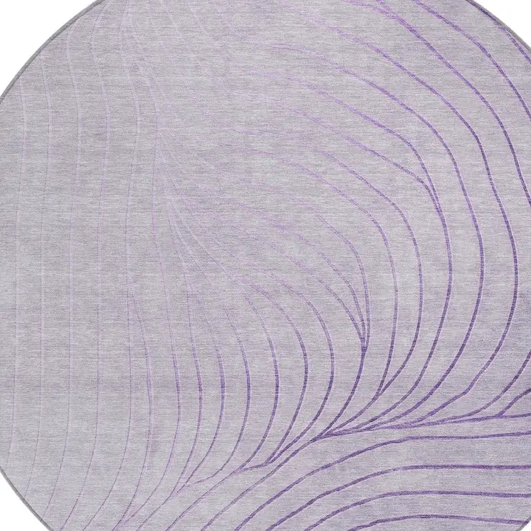 8' Lavender And Silver Round Abstract Washable Indoor Outdoor Area Rug