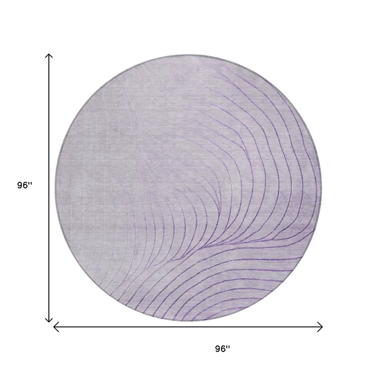 8' Lavender And Silver Round Abstract Washable Indoor Outdoor Area Rug