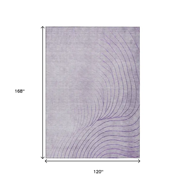 10' X 14' Lavender And Silver Abstract Washable Indoor Outdoor Area Rug